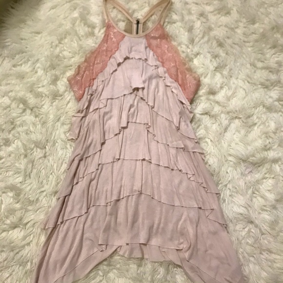 Free People Pink Ruffle and Beaded Tunic Top - Picture 3 of 7